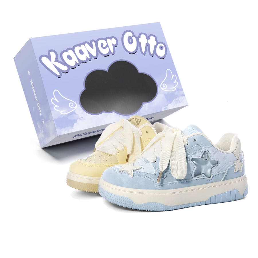 KAAVER OTTO Low top Multicolor Candy Skateboard Shoes Women's Yellow Blue Mismatched Box Included
