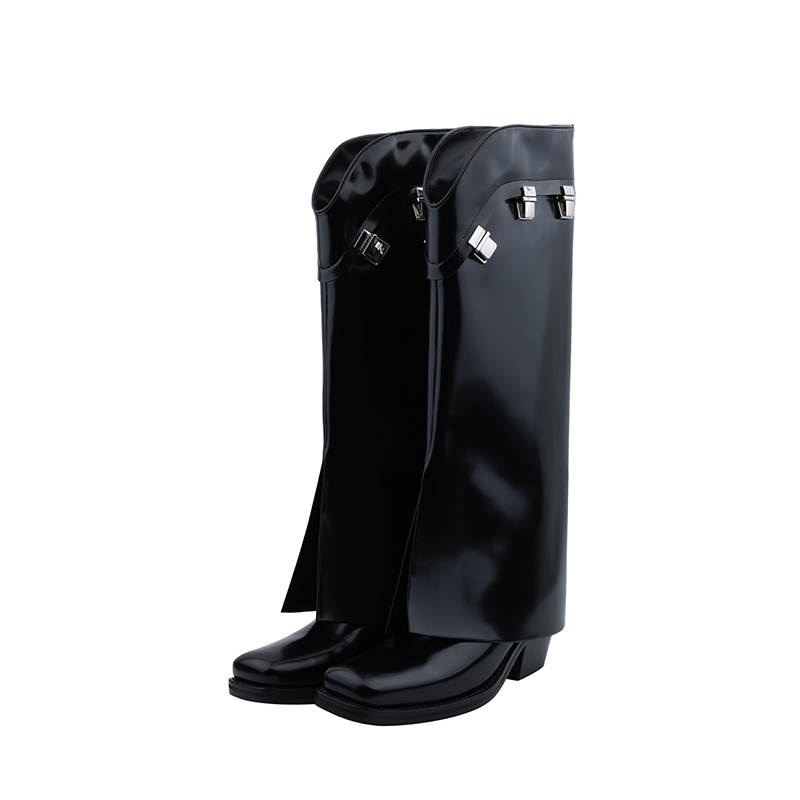 CALVIN LUO Top Grain Cow Leather Knee high Boots Women's Black