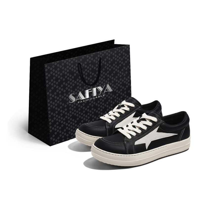 Safiya Top Grain Cow Leather Low top Skateboard Shoes Unisex Black
