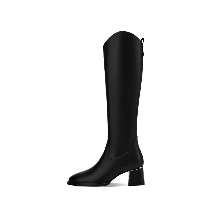 BOERDIQI Knight Boots Top Grain Cow Leather Fashion V Neck Fleece Lined Thermal Knee high Boots 5.3CM Women's