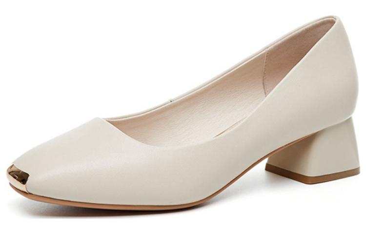 DAPHNE DAPHNE Cow Split Leather Block Heel High Heels 4.3cm Women's Beige