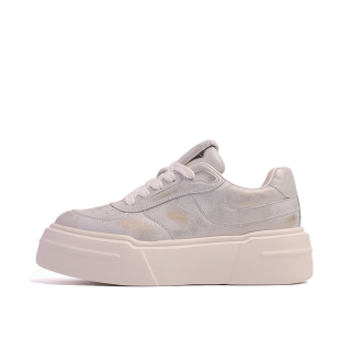 CISSTEG Cow Leather Lightweight Height Increasing Lightweight Height Increasing Low top Skateboard Shoes Women's Silver