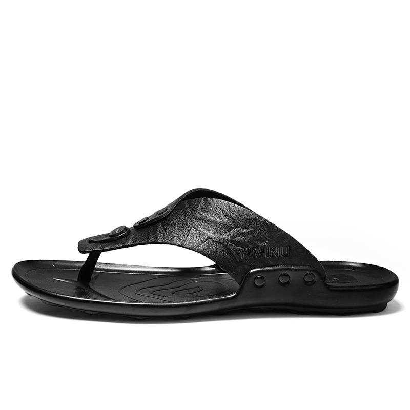 YIMINU YIMINU Leather Patchwork Quick Dry Flip Flops Men's