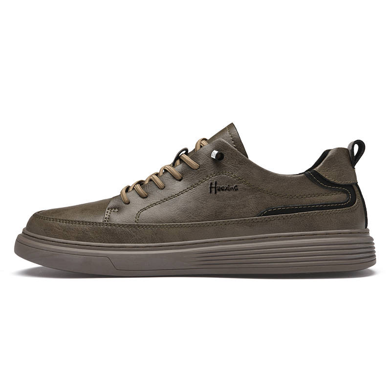 HAOXING Cow Split Leather Casual Shoes Men's Khaki