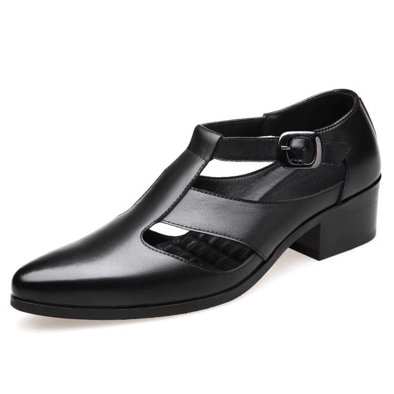 MINGYITU Microfiber Leather Roman Sandals Men's Black