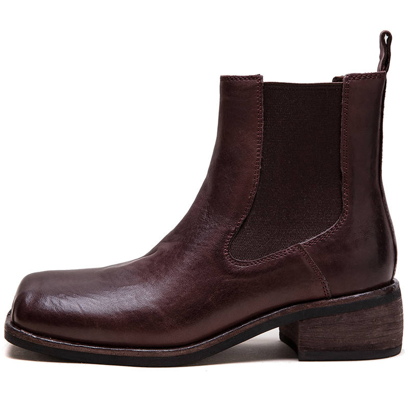 JIEZHOU Horse Leather Short Chelsea Boots 4.5cm Women's