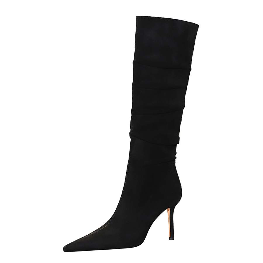 QITUMAUL Suede Knee high Boots Women's Black
