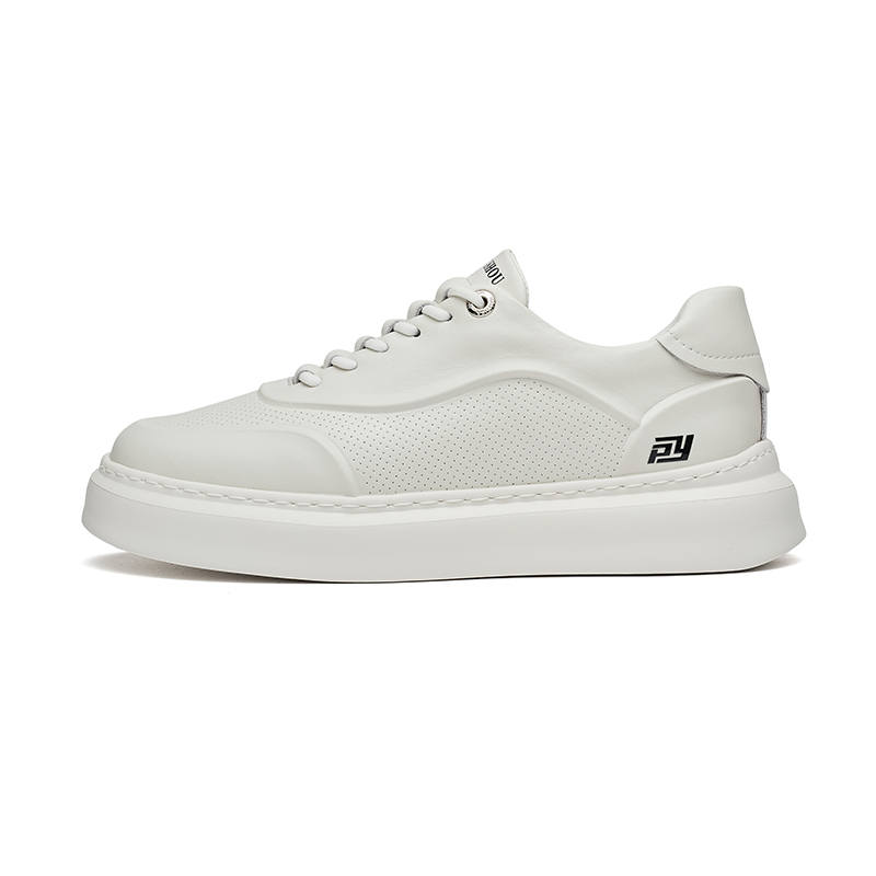 PINYI Cow Split Leather Low top Casual Shoes Men's White