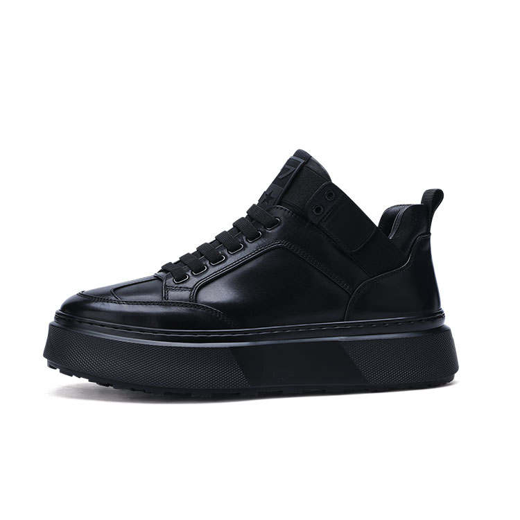 U7 Top Grain Cow Leather Thermal Slip Resistant Cushioning Abrasion Resistant Mid top Skateboard Shoes Men's Black