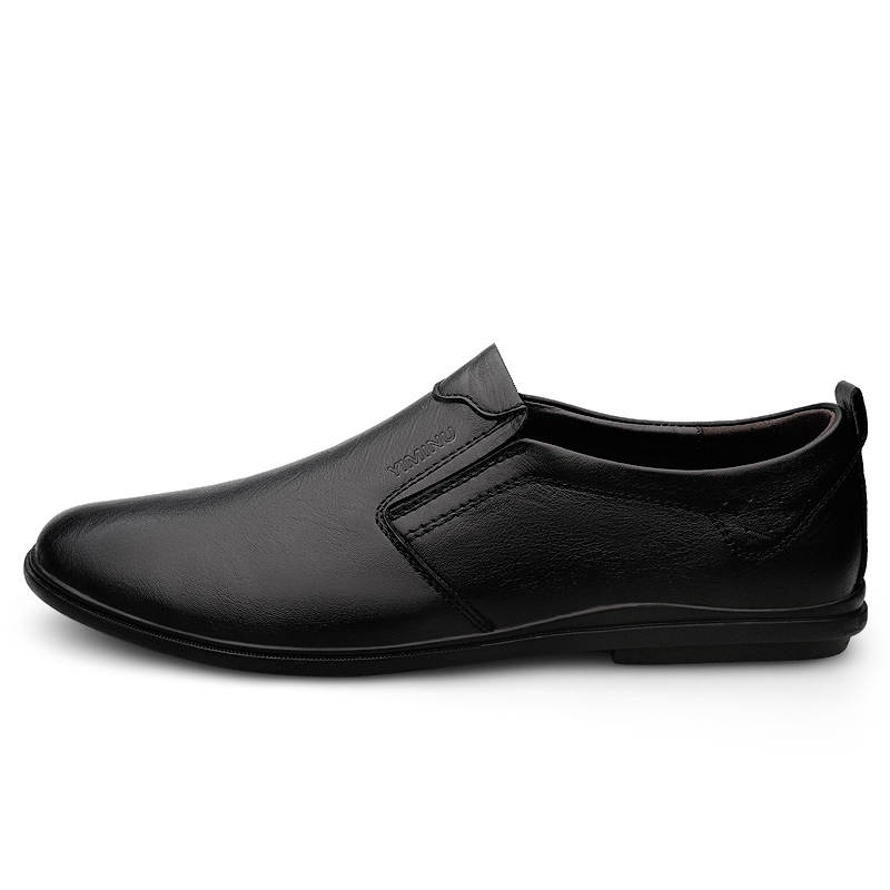YIMINU Casual Leather Shoes Men's Low Top Black