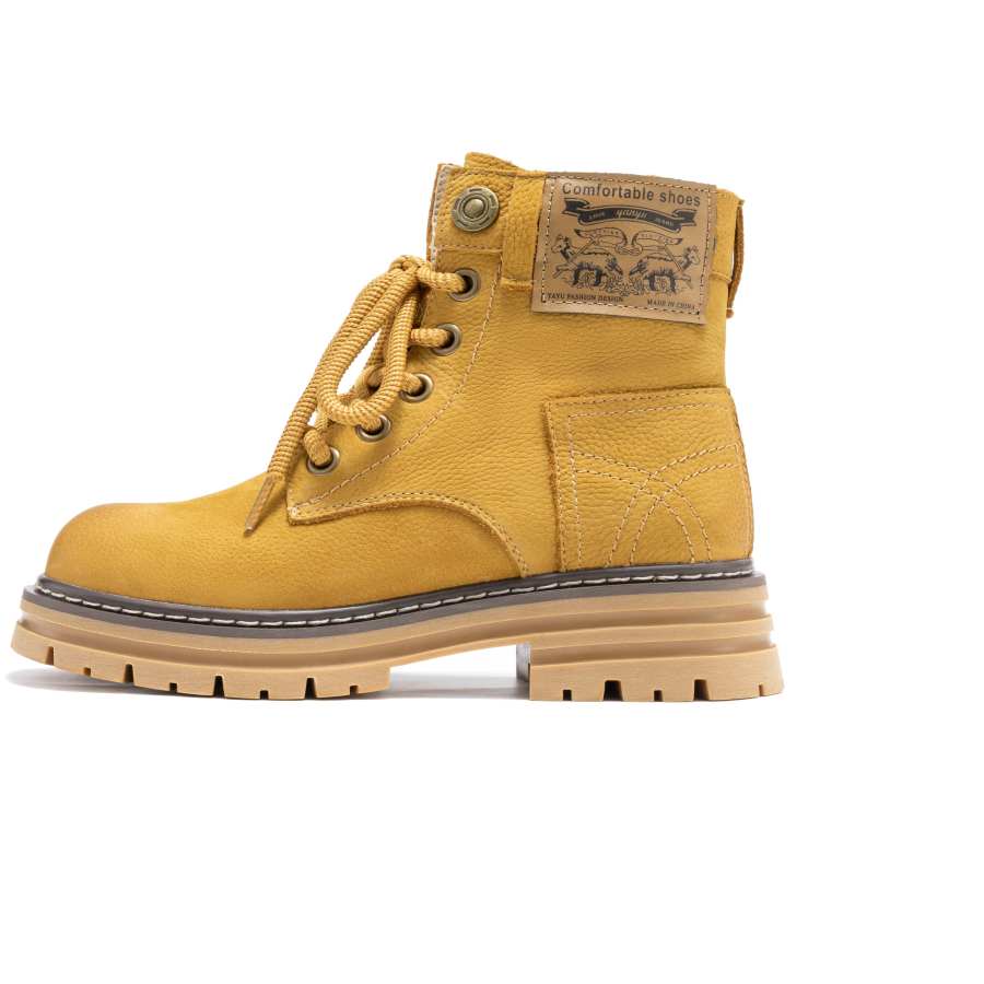AOKANG Cow Leather Combat Boots Women's Earth Yellow