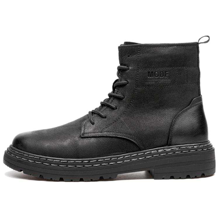 LEAVELAND Top Grain Cow Leather Short Combat Boots Unisex Black