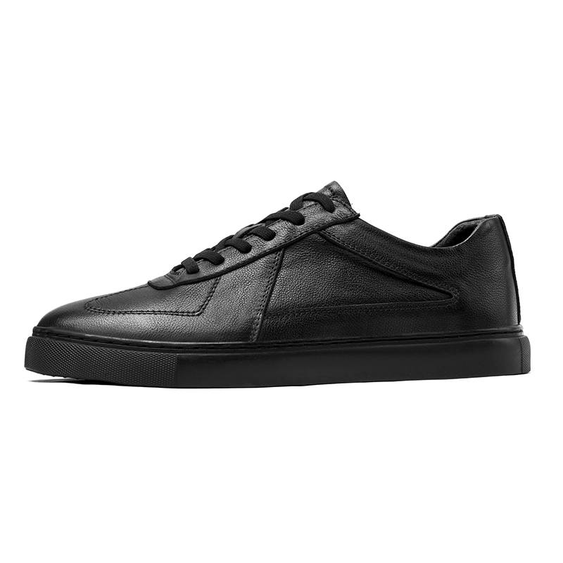 YINGLUNQISHI Top Grain Cow Leather Low top Skateboard Shoes Men's Black