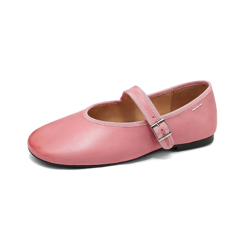 HONGYANGLIN Top Grain Cow Leather Flat Mary Jane Shoes Women's Pink