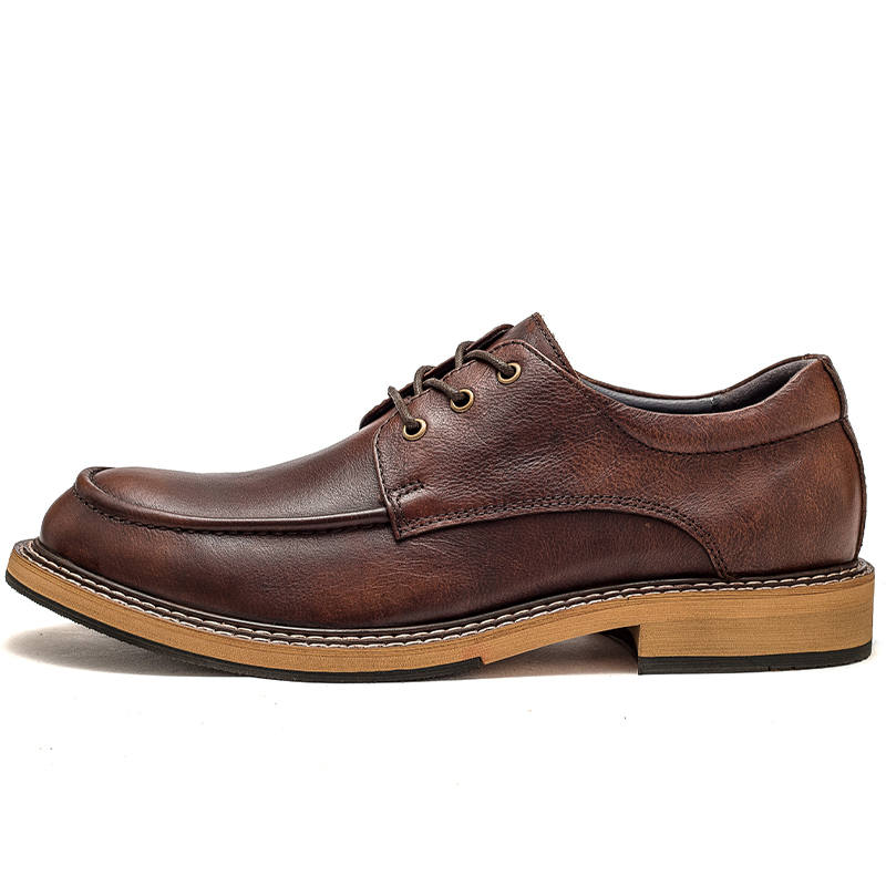 JIEZHOU Casual Leather Shoes Men's Low Top Brown