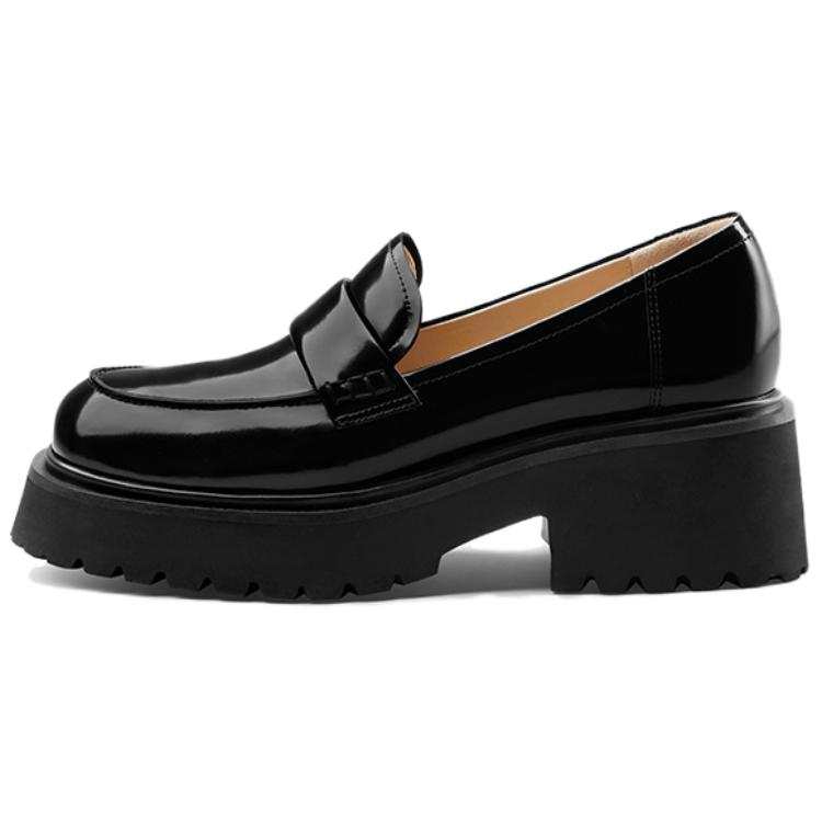 7or9 Cocoa Shortbread Top Grain Cow Leather Loafers 6.5cm Women's Black