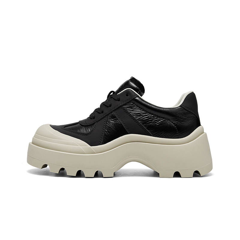 CHERYKALLY Top Grain Cow Leather Low top Casual Shoes 6cm Women's Black