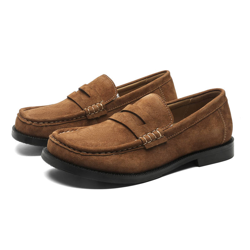 MINGYITU Cow Suede Casual Shoes Men's Brown