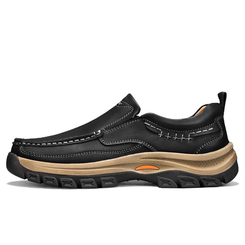 WENNAI Casual Leather Shoes Men's Low Top Black