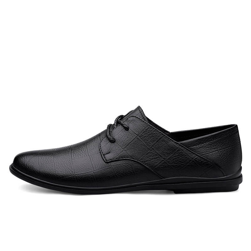 YINGLUNQISHI Top Grain Cow Leather Casual Shoes Men's Black