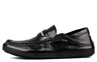 NIUHAN Top Grain Cow Leather Gommino Loafers Men's Black