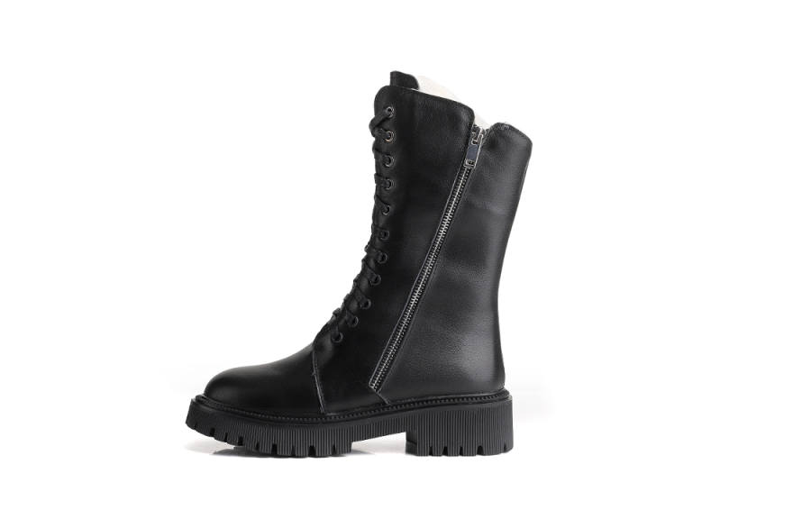 VEDULLAR VEDULLAR Top Grain Cow Leather Crew Combat Boots 4.5cm Women's