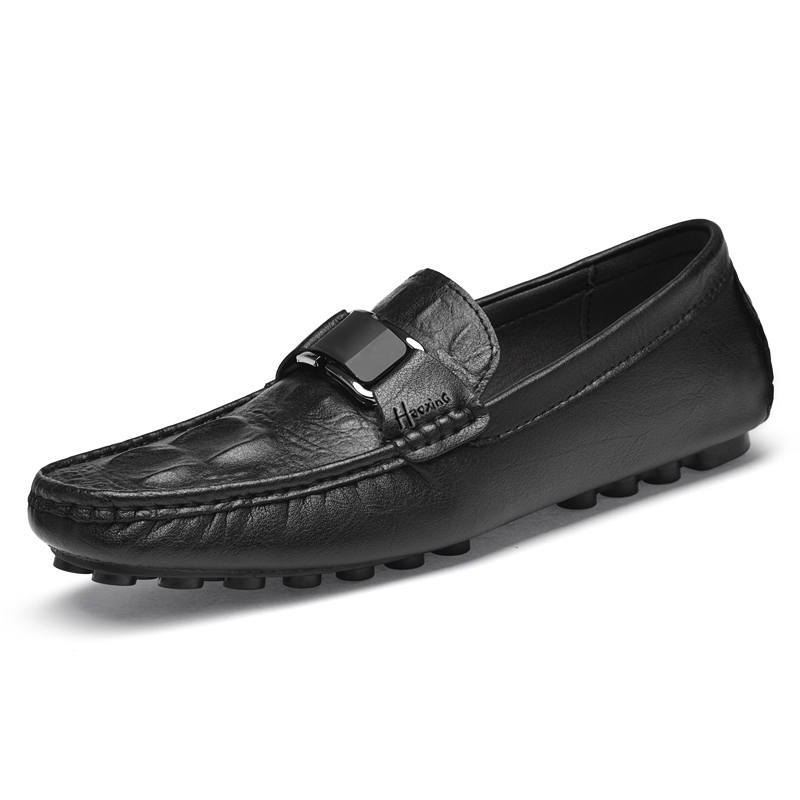 HAOXING HAOXING Cow Split Leather Gommino Loafers Men's Black