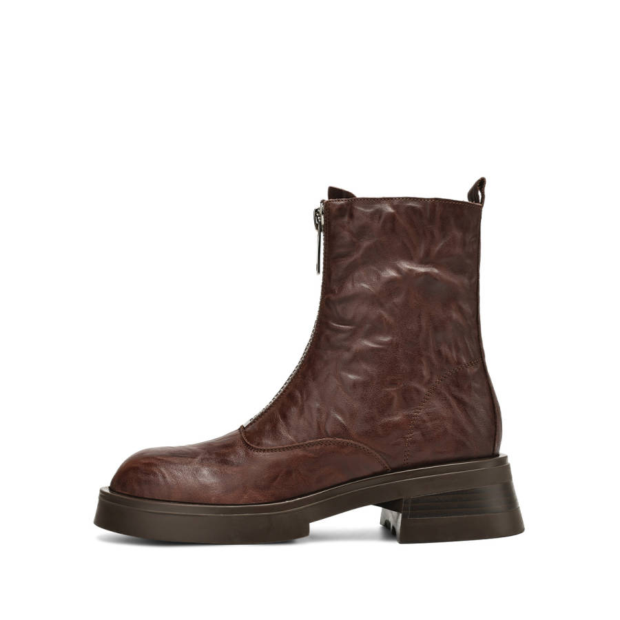 BOERDIQI Top Grain Cow Leather Textured Grip Height Increasing Casual Fleece Lined Ankle Boots 4.5cm Women's