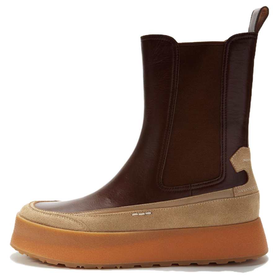 UNO FLATU Top Grain Cow Leather Short Chelsea Boots Women's Clay Brown