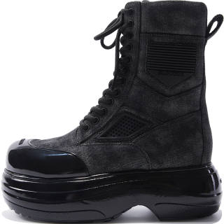 BLOCCO5 Cow Leather Short Mid Calf Combat Boots Women's Black Gray