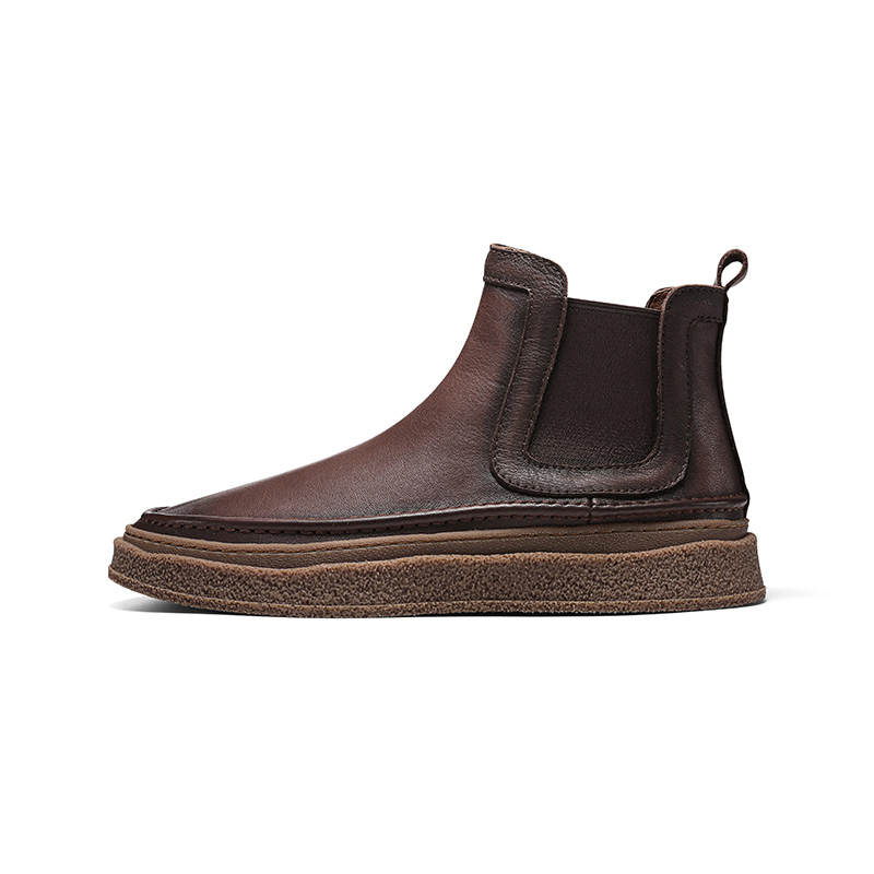 Hautton Jeans Top Grain Cow Leather Short Chelsea Boots Men's Brown