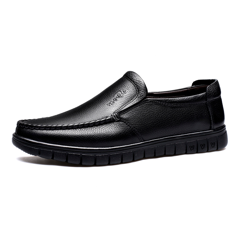 HUANAI Casual Leather Shoes Men's Low Top Black
