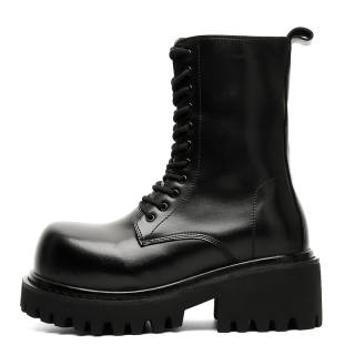 ZHENRAN 10cm Height Increasing Biker Boots Microfiber Leather 10cm Combat Boots Men's