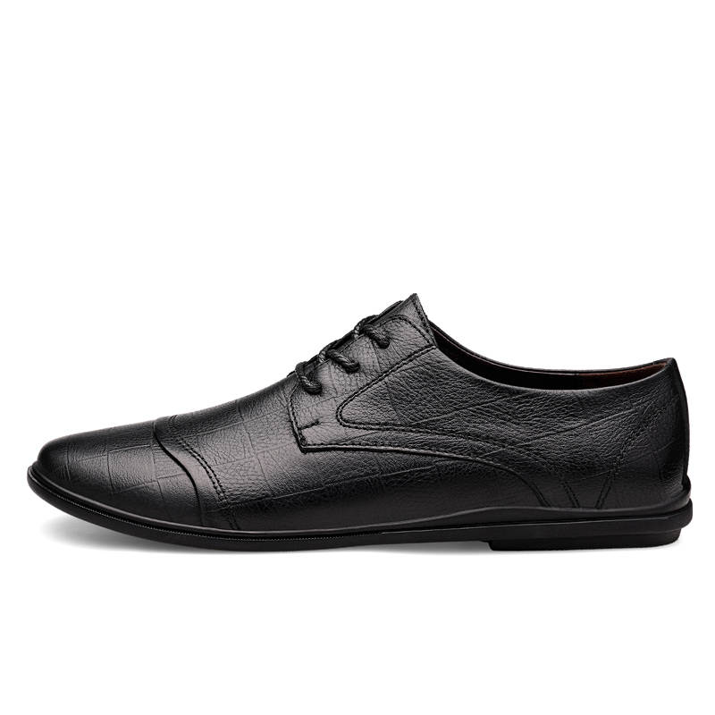 YINGLUNQISHI Top Grain Cow Leather Casual Shoes Men's Black