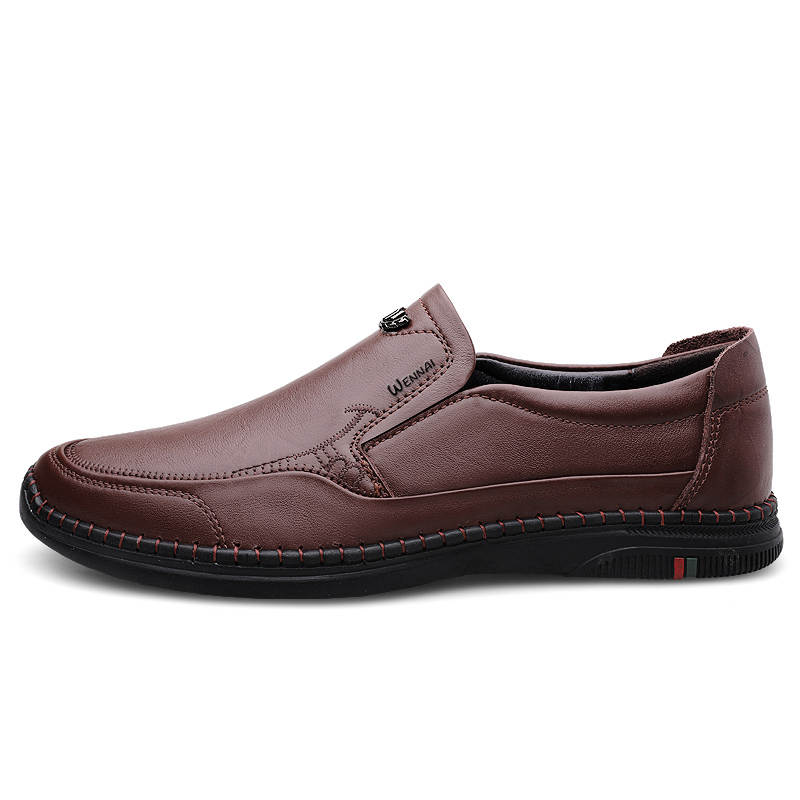 WENNAI Top Grain Cow Leather Casual Shoes Men's Brown