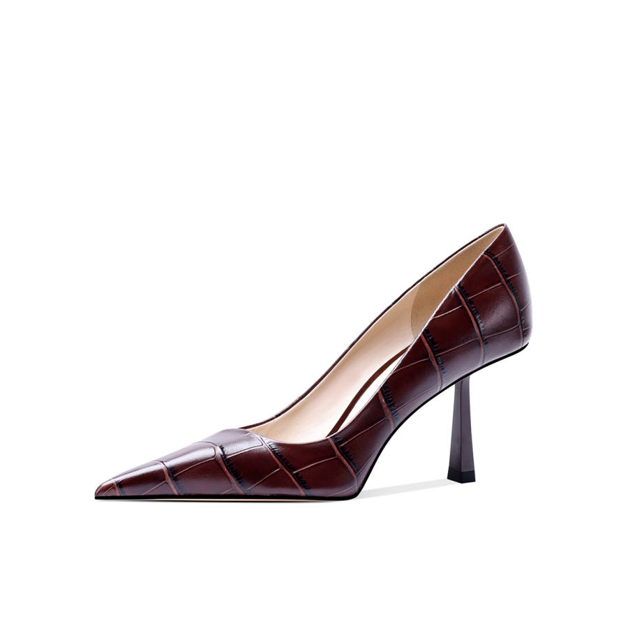 Shesrim Cow Leather Slim Heel High Heels 7.5cm Women's