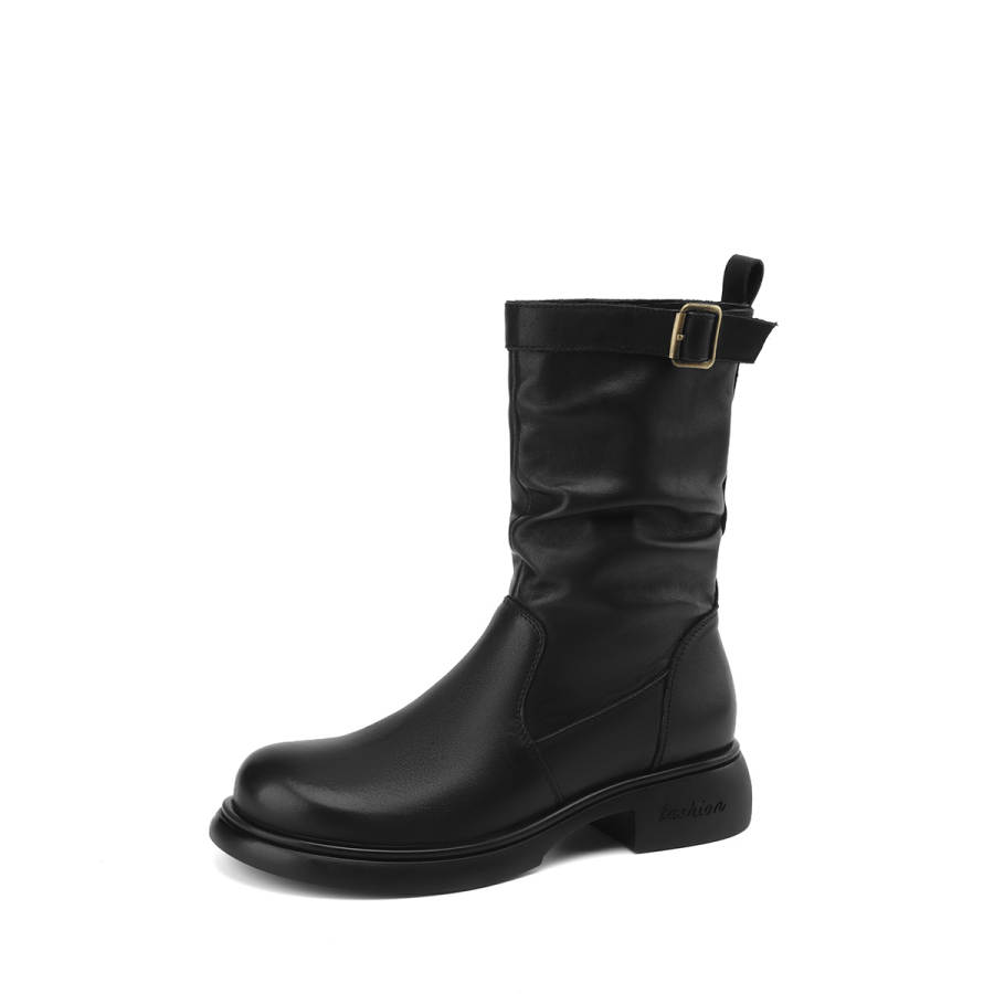 BOERDIQI Top Grain Cow Leather Crew Combat Boots 4cm Women's