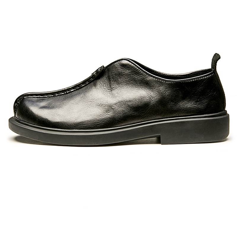 Brounvanm Top Grain Cow Leather Casual Shoes Men's Black