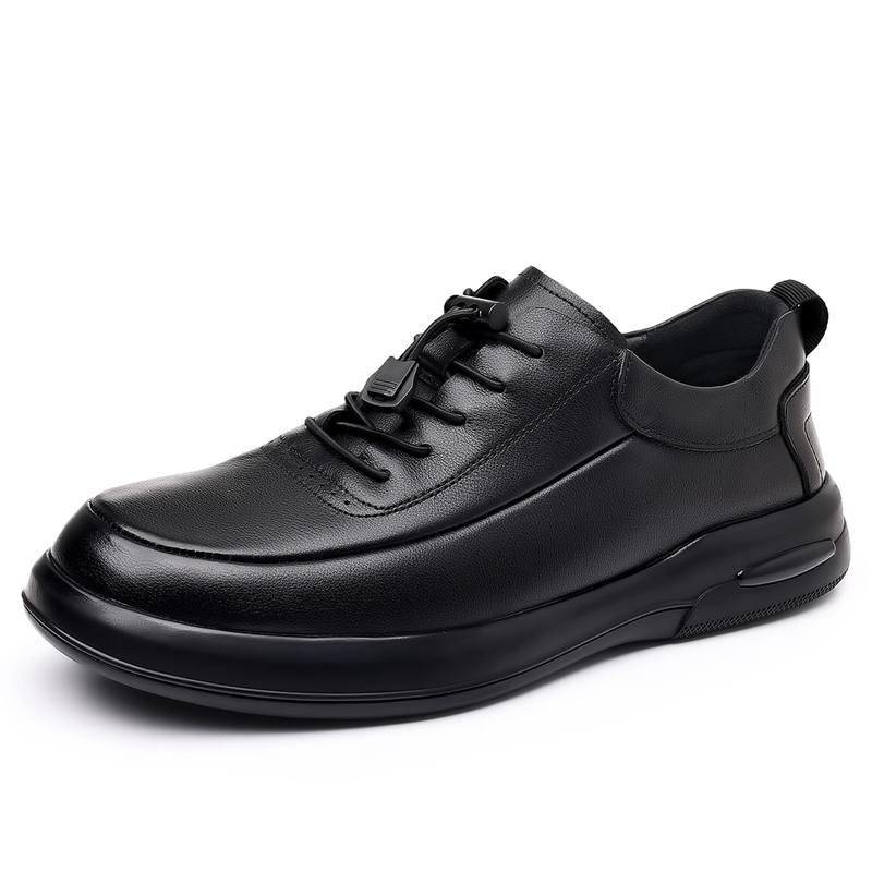 JANECO Top Grain Cow Leather Men's Casual Shoes Men's Black