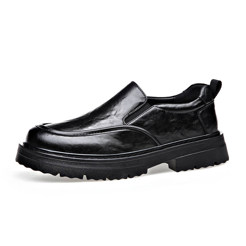 LUOMENG Casual Leather Shoes Men's Low Top Black
