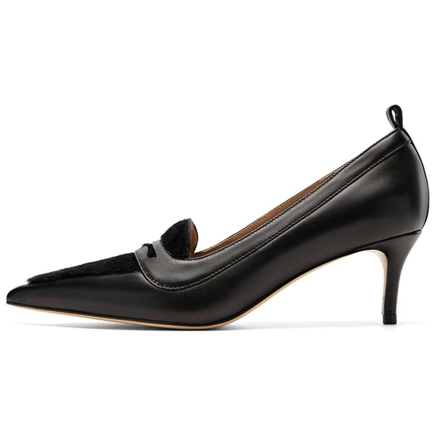 NINE WEST Sheepskin Chunky Heel High Heels 5.8cm Women's