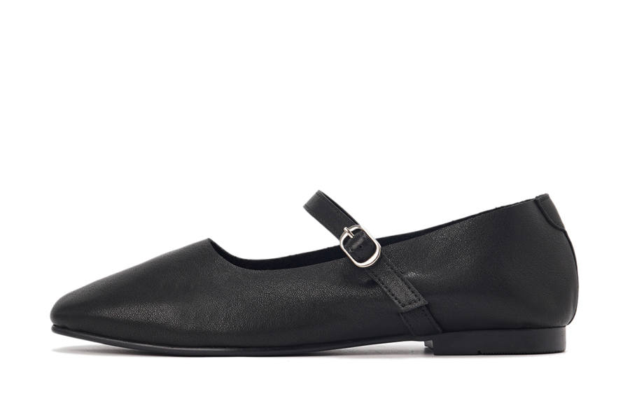 MINNETONKA Top Grain Cow Leather Flat Mary Jane Shoes Women's Black