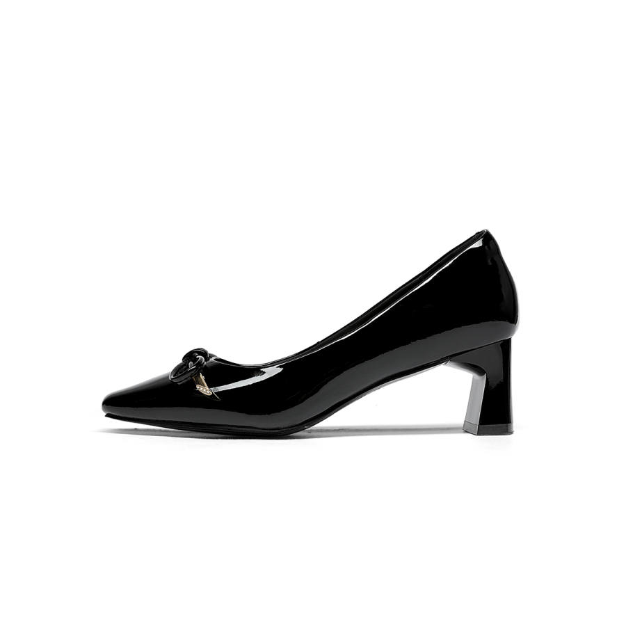 GOLDLION Cow Leather Chunky Heel High Heels Women's