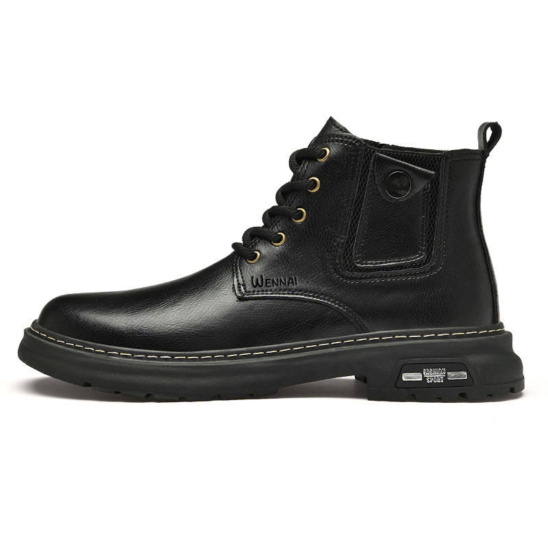 WENNAI Top Grain Cow Leather Short Combat Boots Men's Black