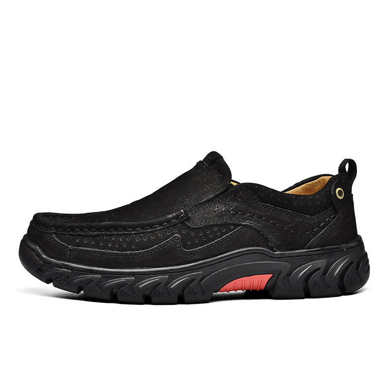 WENNAI Casual Leather Shoes Men's Low Top Black