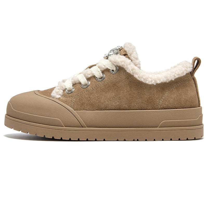 Beau Today Cow Suede Vintage Preppy Style Slip Resistant Thermal Platform Fleece Lined Low top Casual Shoes Women's