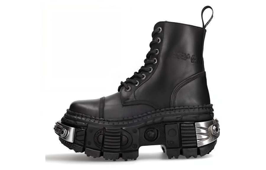 NEW ROCK Leather Short Combat Boots 9cm Unisex Black