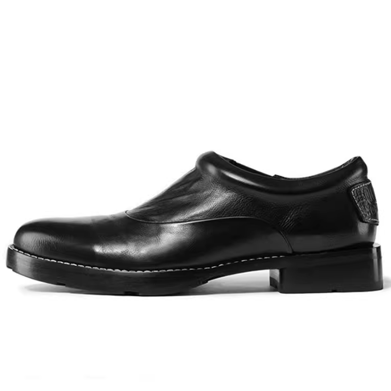 Kami Anger Cow Leather Low top Casual Shoes, Short Wing Shoes Unisex Black