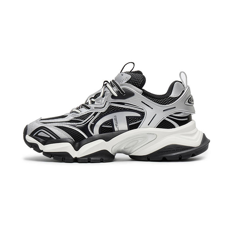 Champion Tooth Shark Shoes Power Armor Low top Chunky Sneakers Men's Silver White/Black