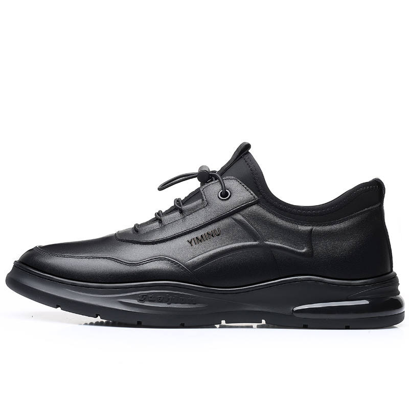 YIMINU Cow Leather Low top Casual Shoes Men's Black